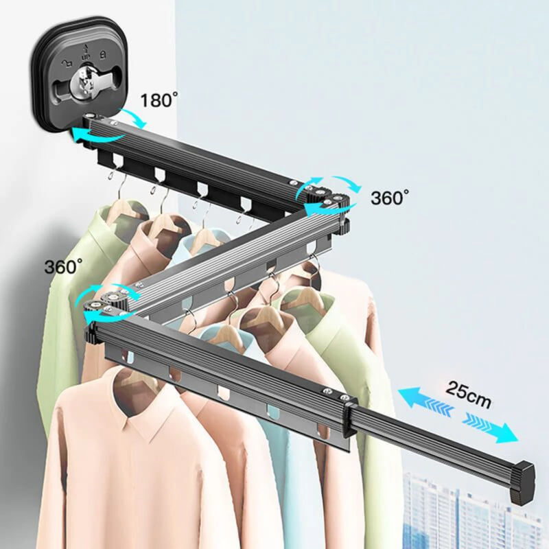 Varal Retrátil de Parede para Roupas - Fixador de parede com ventosa de alta pressão