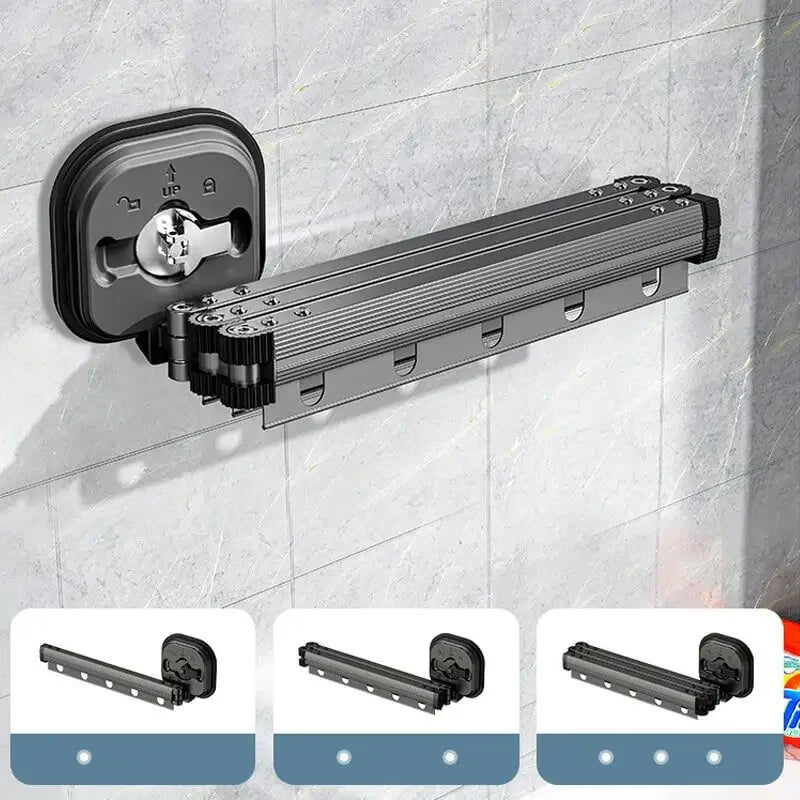 Varal Retrátil de Parede para Roupas - Fixador de parede com ventosa de alta pressão