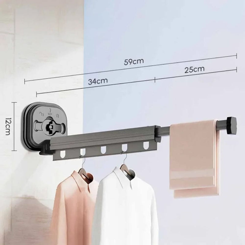 Varal Retrátil de Parede para Roupas - Fixador de parede com ventosa de alta pressão