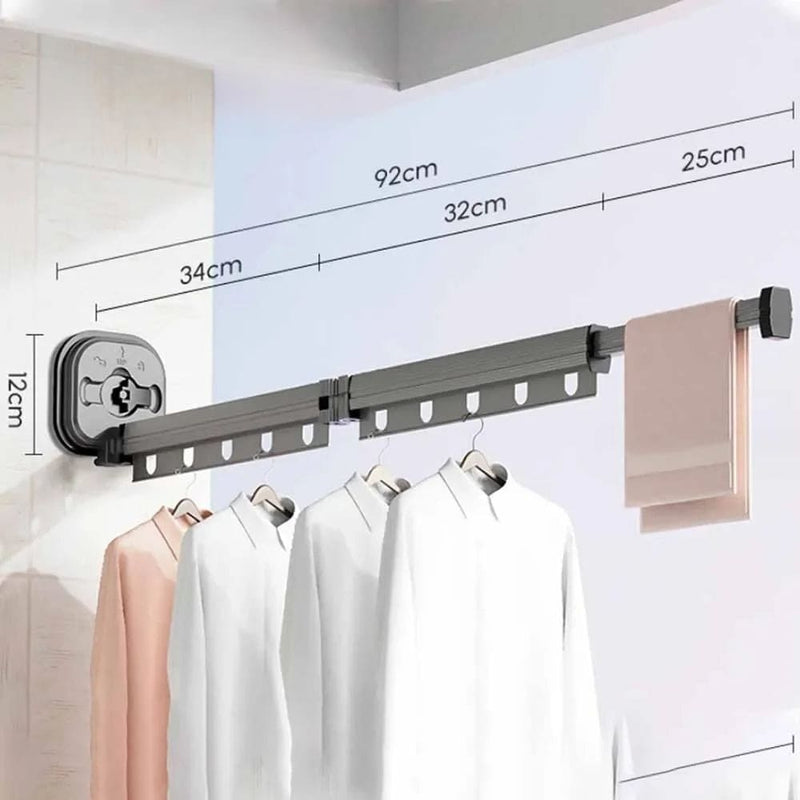 Varal Retrátil de Parede para Roupas - Fixador de parede com ventosa de alta pressão