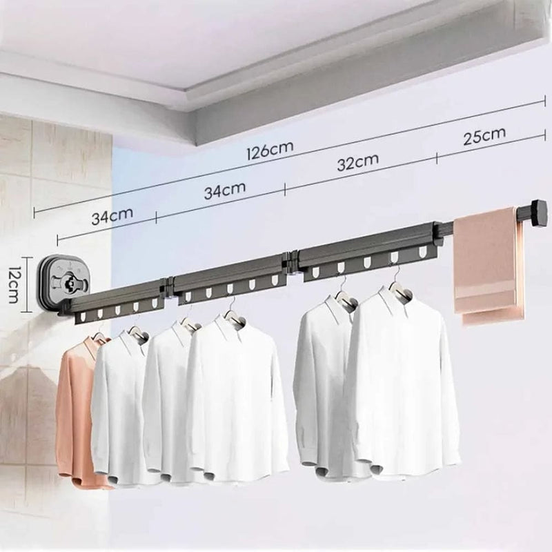 Varal Retrátil de Parede para Roupas - Fixador de parede com ventosa de alta pressão