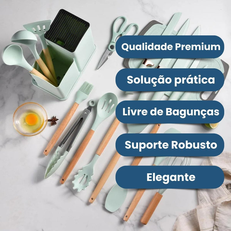 Kit Completo 19 peças de Utensílios de Silicone para Cozinha - Últimas Unidades